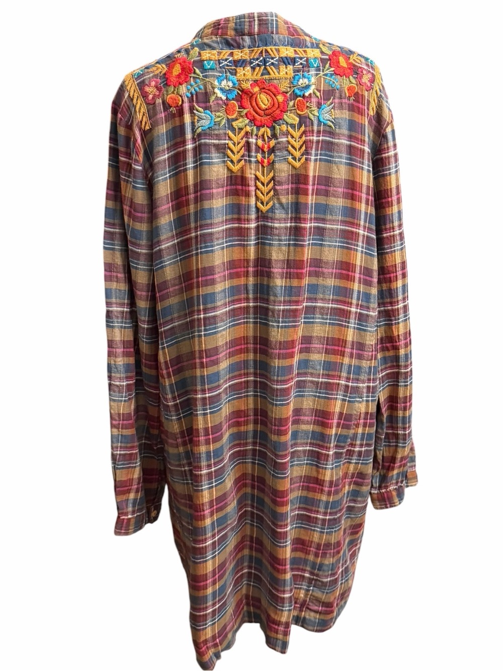 Johnny Was Plaid Embroidered Tunic Dress L Multicolor #7350 - Picture 5 of 11